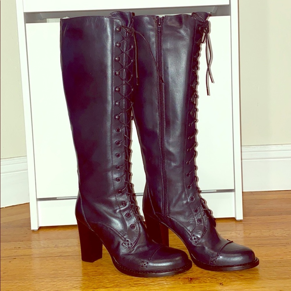 Knee-High Military Black Leather Boots